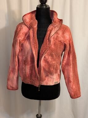 VTG 90s Upcycled Bleached Red Woolrich Corduroy Crop Zip Jacket Sz Petite M